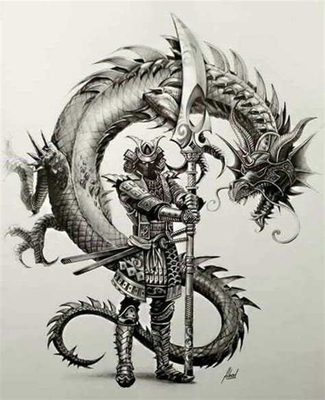 Koi dragons are also associated with Samurai warriors in Japanese culture, which imbue characters like bravery, strength, and fearlessness to this tattoo design. . Dragon and samurai tattoo